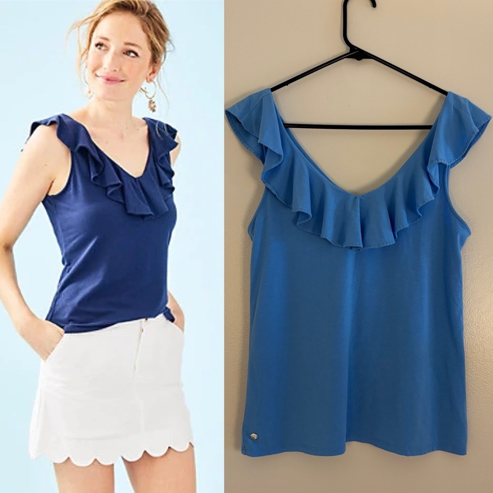 Lilly Pulitzer Alessa Ruffle Top in Blue Thistle - Size S - Blue